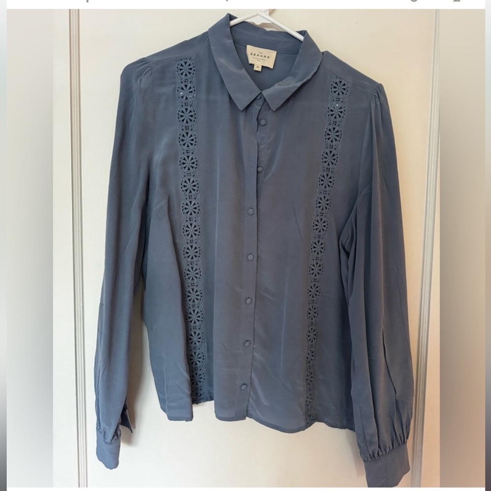 Sezane Blue silk Button-Up Blouse size 8